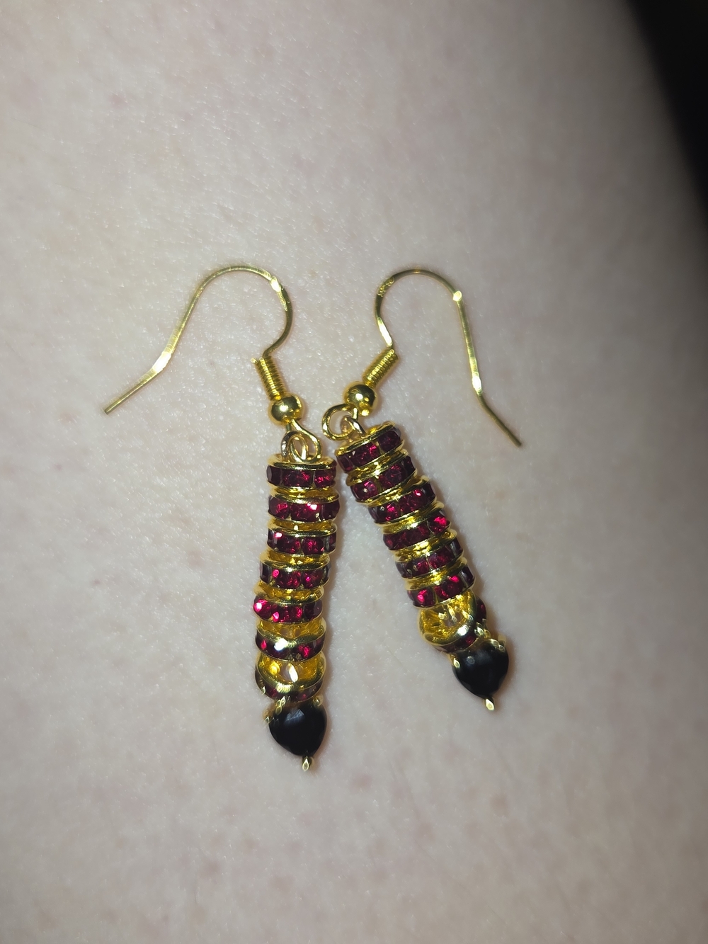 Gold-Tone Drop Earrings with Pink and Black Accents